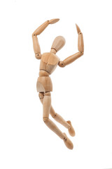 Wooden mannequin with freedom concept on white background