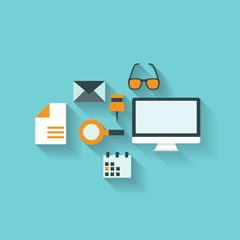 Flat abstract background with web icons. Interface symbols.