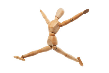 Wood model with jumping pose