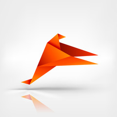 Origami paper bird on abstract background