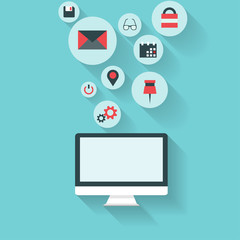 Flat abstract background with web icons. Interface symbols.