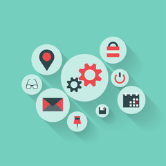 Flat abstract background with web icons. Interface symbols.