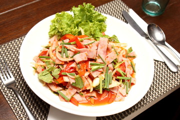 Ham Spicy Salad in Thai Style/selective focus.
