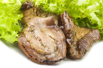 grilled eggplant in oil with fresh lattuce