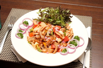 Pork salad with green leaf
