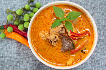 Spicy chicken curry with bamboo shoots.