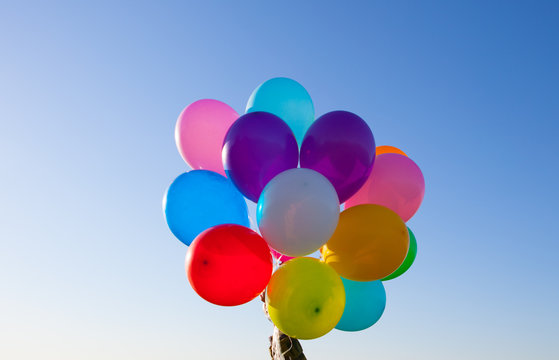 flying huge balloons blue sky