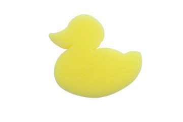 yellow sponge bath in shape duck isolated on white background