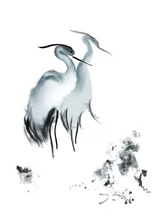 Fotobehang Kraanvogels Asian crane watercolor  © jekyma