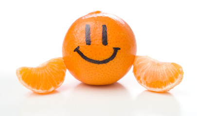 Smiling orange mandarin or tangerine fruit