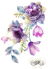 watercolor illustration flowers in simple background - 67201954