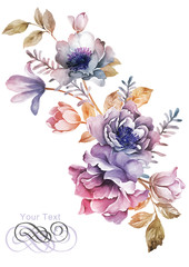 watercolor illustration flowers in simple background - 67201988