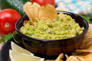 Mexican sauce guacamole and chips