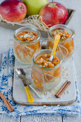 Milk-rice dessert with caramelized apples