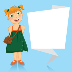 Vector Illustration Of A Little Girl With White Origami Banner