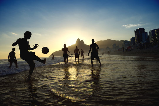 Sunset Rio Carioca Brazilians Playing Altinho Beach Football