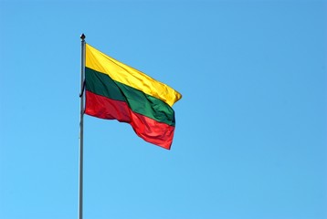 Lithuania flag in the sky waving on the wind