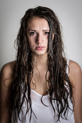 Water Streams Down Teenage Girl's Face