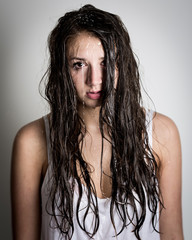 Water Streams Down Teenage Girl's Face