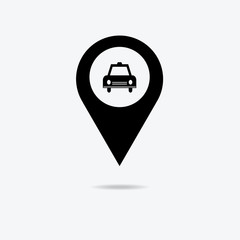 Map pointer with taxi icon.