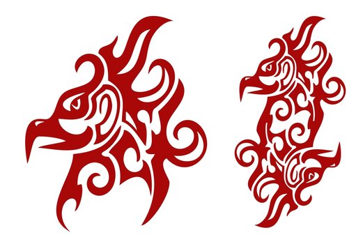 Flaming tribal Phoenix head  and double sign of the Phoenix