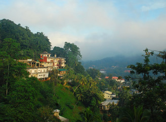 Fototapeta na wymiar Foggy View of the town of Kandy in Sri Lanka