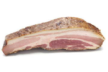 smoked bacon block isolated on white background
