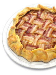 homemade bacon lattice pie isolated on white background