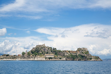 Fototapeta na wymiar Landscape to the old and new fortress of corfu islands.
