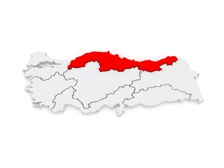 Map of The Black Sea region. Turkey.