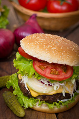 Hamburger on table close up