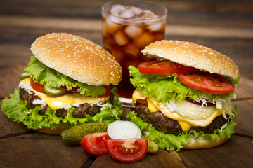Hamburger on table close up