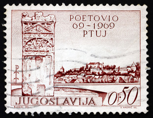 Postage stamp Yugoslavia 1969 Roman Memorial and View of Ptuj