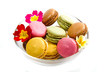 white bowl with colored macaroons