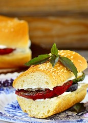 sandwich with baked vegetables and cheese
