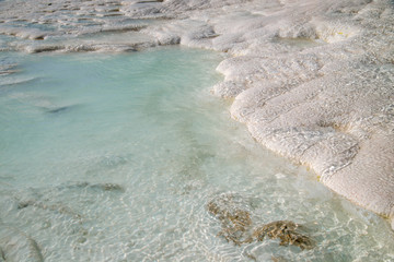 Fototapeta na wymiar turquoise water travertine pools, Pamukkale.