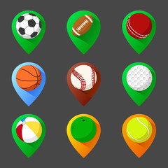 Fototapeta premium Mapping geo tag pin icon set with balls