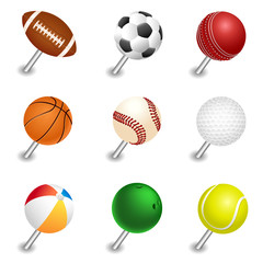 Vector sports ball pointers, push pin set - 67215581