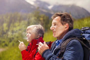 Senior couple hiking