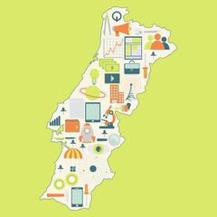 Map of Portugal with technology icons
