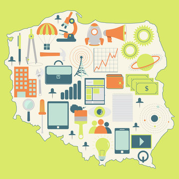 Fototapeta Map of Poland with technology icons