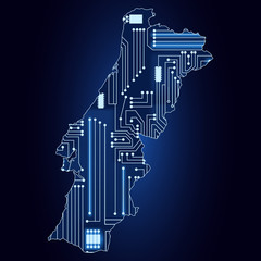 Map of Portugal with electronic circuit
