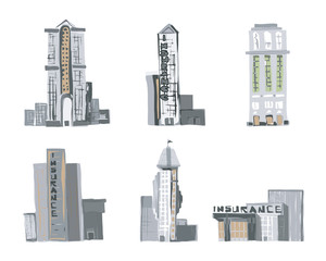 Fototapeta premium Sketch style Vector of Commercial Buildings. Color version.