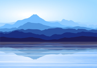 Fototapeta na wymiar Blue mountains near lake