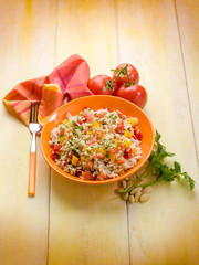rice salad with tomatoes capsicum and almond