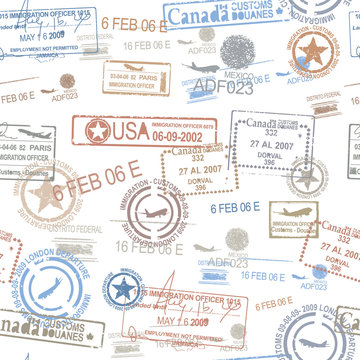 Rubber passport stamps travel symbol