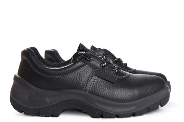 Black work boots  on white background