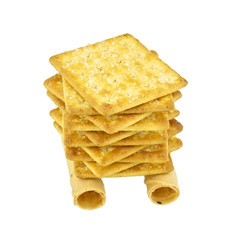 Close up Pile of Tong Muan rolled wafer cracker isolated