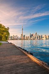 Toronto skyline over ontario lake