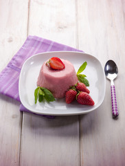strawberry mousse with mint leaf